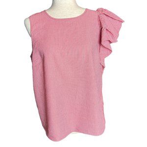 WHO WHAT WEAR red white stripe blouse Size Medium EUC